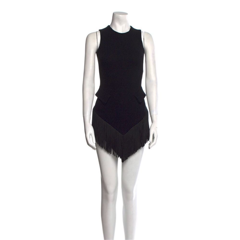 David Koma Black Fringe Trim Triangle Sleeveless Mini Cocktail Dress Size 6 - Picture 7 of 16